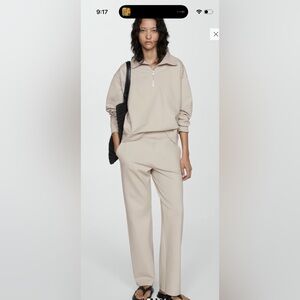 Mango cotton neck sweater with zip and jogger trousers Women's Beige set